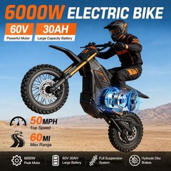 Adult Electric Dirt Bike 6000W Peak Top Speed Off Road All Terrain E Motorcycle