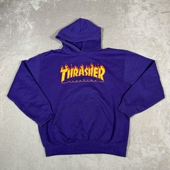 Thrasher Magazine Hoodie Mens M Purple Flames Logo Skateboard Hooded Sweatshirt