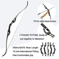 62″ F Interface Recurve Bow Takedown Archery 25-60lbs Archery Shooting Training