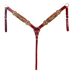80RK HILASON Western Horse Genuine Leather Floral Design Tack Set Mahogany