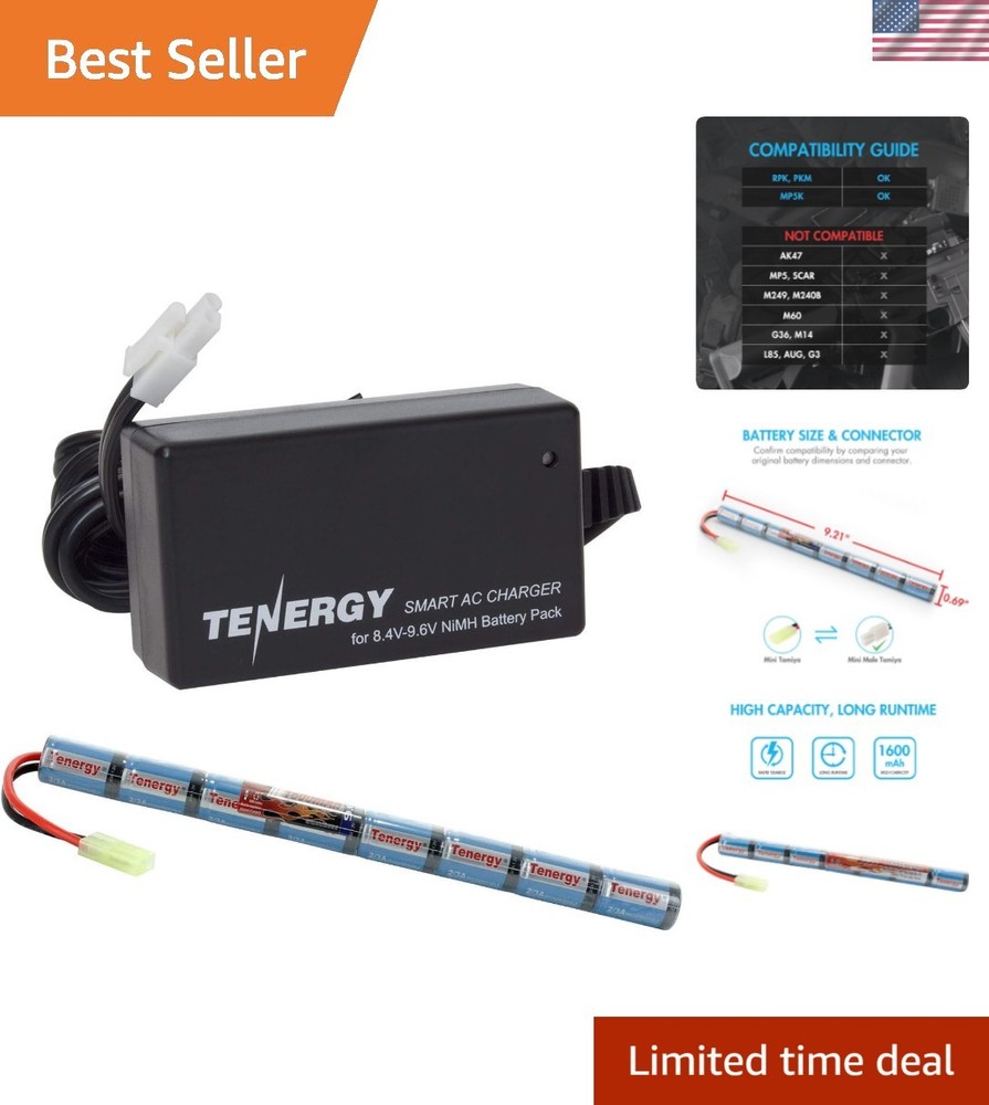 Versatile 9.6V 1600mAh NiMH Battery & Charger Combo with Mini Tamiya Connector