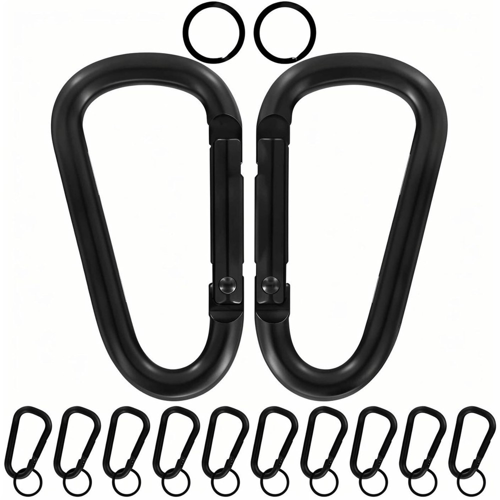 13 Colors Heavy Duty Aluminum D Carabiner Clips & Key Rings, Black & Sliver C…