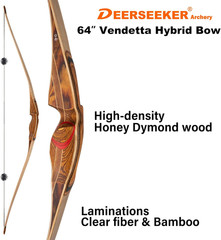 Deerseeker 64″ Reflex Deflex Hybrid Long Bow – Right/Left Hand, 25-60Lbs