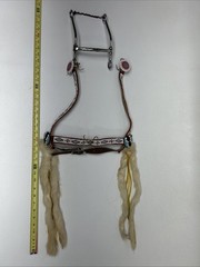 Vintage Western Navajo Beaded Horse Headstall Bridle Metal Bit With Fur