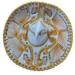 Pigalle XXXXX White Charro Sombrero Hat with Gold Trim and Sequins 23 in