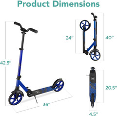 Kick Scooter for Kids Ages 8+ Teens & Adults, Foldable Large Wheel Scooter with