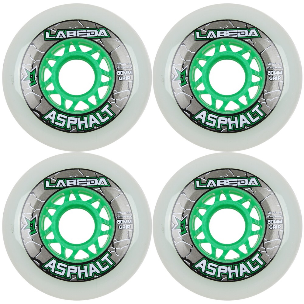 Labeda Asphalt Outdoor Inline Roller Hockey Wheels 80mm White 83A Outdoor 4-Pack