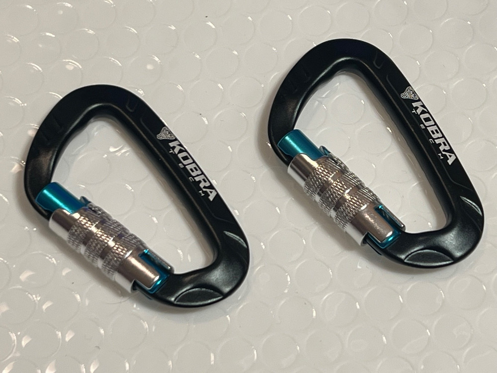2 Kobra Tech Aluminum Carabiner 3″ D Shape, Loading Capacity 12 KN (2698 lb.)