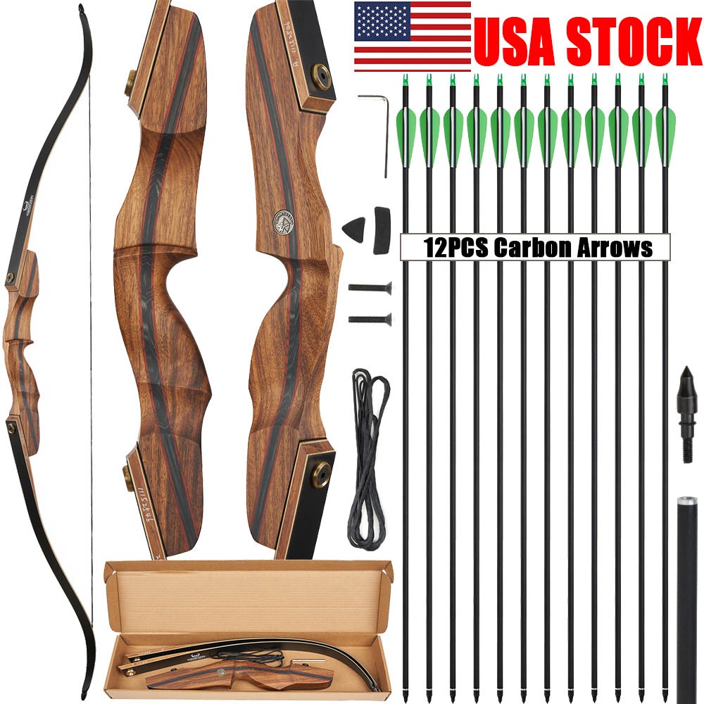 60″ Takedown Recurve Bow 25-60lbs Hunting Wooden Bow Archery Adult Shoot Target