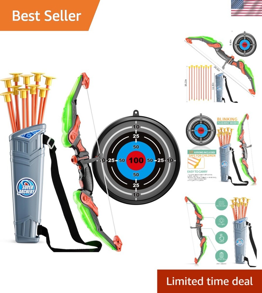 Outdoor Adventure Bow and Arrow Set with LED Light for Boys and Girls Ages 3-10