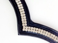 V Shaped White Crystal Brow band Black or Brown Leather 2 Row