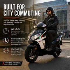 X-PRO Fiji 200 Scooter Gas Moped with 13″ Aluminum Wheels, Electric/Kick Start