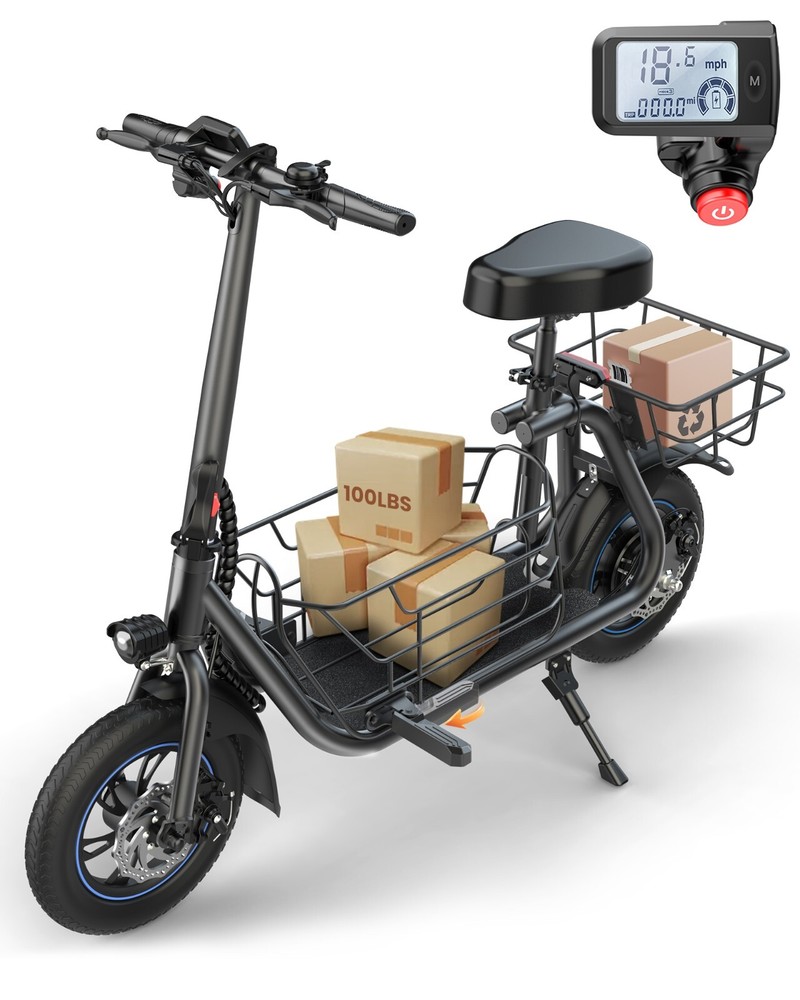 Gyroor C1S Electric Scooter w/ Seat & Carry Basket 21Miles Range For Pet Dog Cat