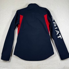 Ariat Womens Navy Blue Red Team Softshell Jacket Wind Water Resistant Logo XS