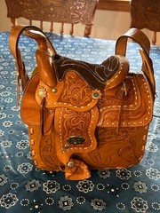 Vintage Leather Horse Saddle Crossbody Shoulder Bag Tooled Western