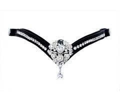 Crystal Teardrop Horse Browband Black Leather Bling Rhinestone Bridle Tack