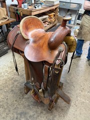 Corriente 15” Ranch Roping Saddle Basketweave Tooled Leather w/ Back Cinch