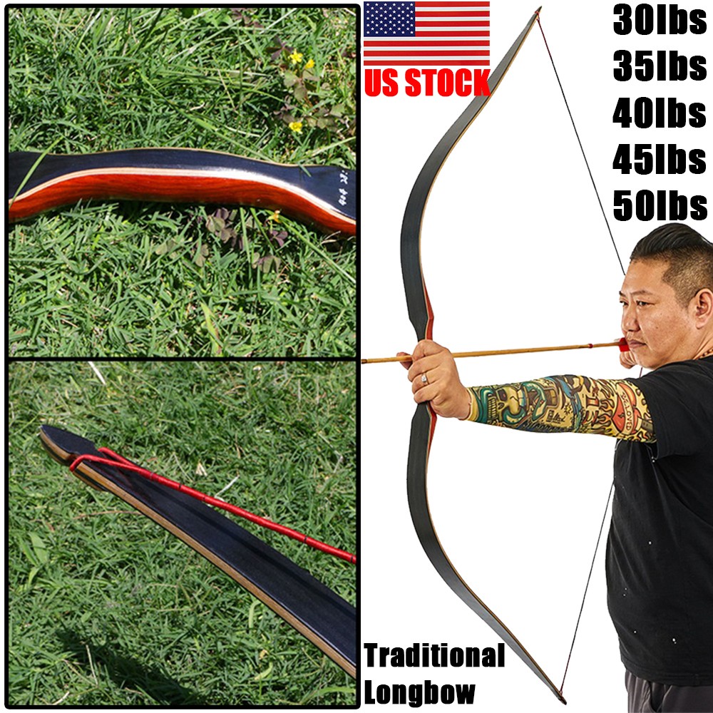 30-50lbs Archery 60» Traditional Recurve Bow Longbow Target Hunting Shooting