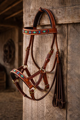 Horse Western Black Leather Beaded Bitless Padded Sidepull Bridle Reins 77RS21