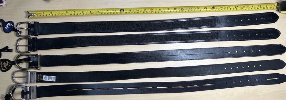 Women’s Black Equestrian Belt Lot, Size 28” 70cm, 3 Ariat, 2 Ovation