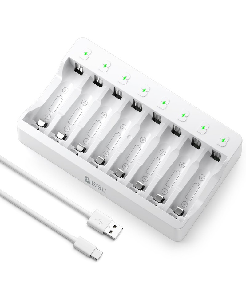 8 Bay AA AAA Battery Charger for NiMH NiCD Rechargeable Batteries,USB HighSpe…