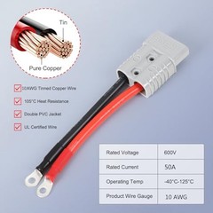 50Amp Power Connector Plug 50A Quick Connect Disconnect 600 50a 10awg 1m