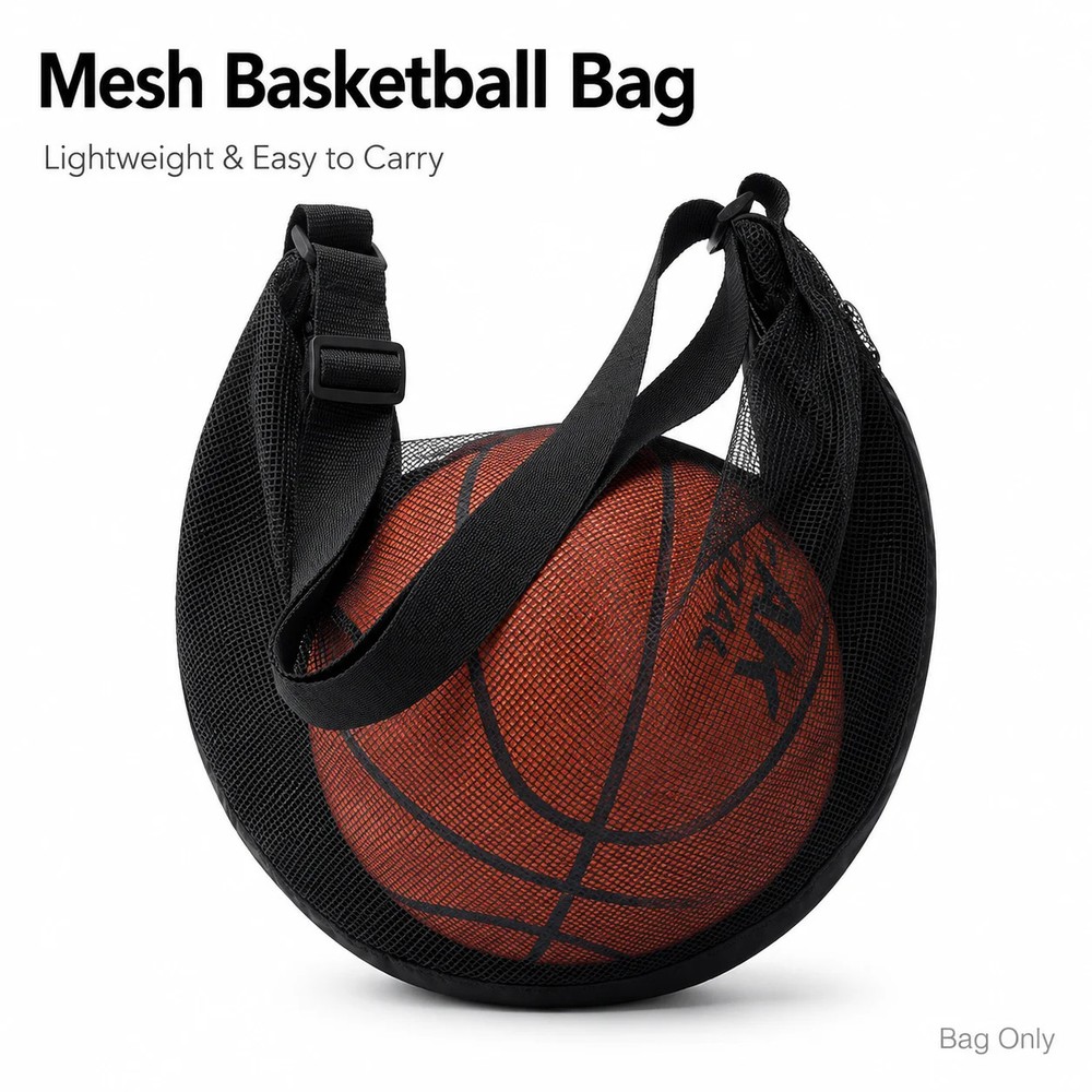 Mesh Basketball Bag Lightweight Ball Carry Bag Adjustable Shoulder Strap for Bas