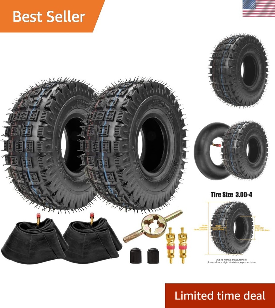 3.00-4 Knobby Tires & Tubes Set for Go Kart and Mini Bikes – 2 Pack