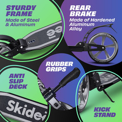 Skidee Scooter for Kids Teens Adults 4 Adjustment Levels, Handlebar Up to 41In