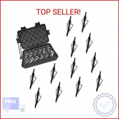 KURUGEILI 12 Pack Hunting Broadheads with Storage Case 3 Blades Archery Broadhea