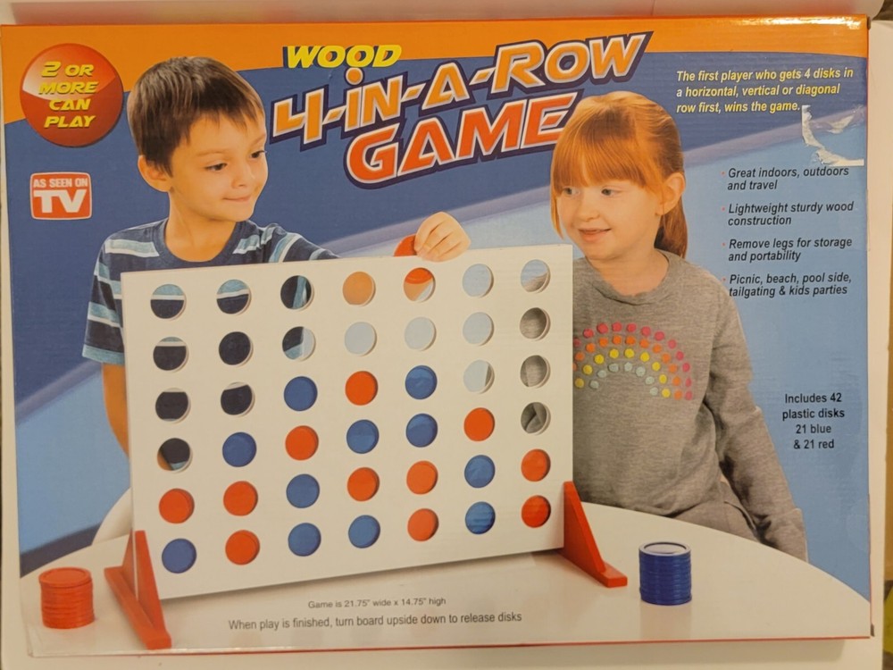 Giant 4 In A Row Game Wood Board – white with blue and red discs 21.75″ x 14.75″