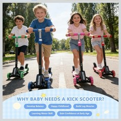 3 Wheel Scooters for Kids 2-5 5-7 Years, 4 Adjustable Heights Foldable Metal…