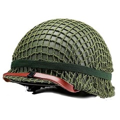 WW2 US M1 Helmet Steel Field Green with Net Cover Eye Belt Large,