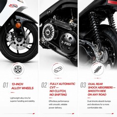 X-PRO Fiji 200 Scooter Gas Moped with 13″ Aluminum Wheels, Electric/Kick Start