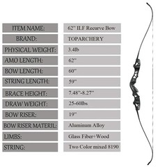 62″ ILF Takedown Recurve Bow 25-60lbs Archery Bow Arrows Hunting Shoot Target RH