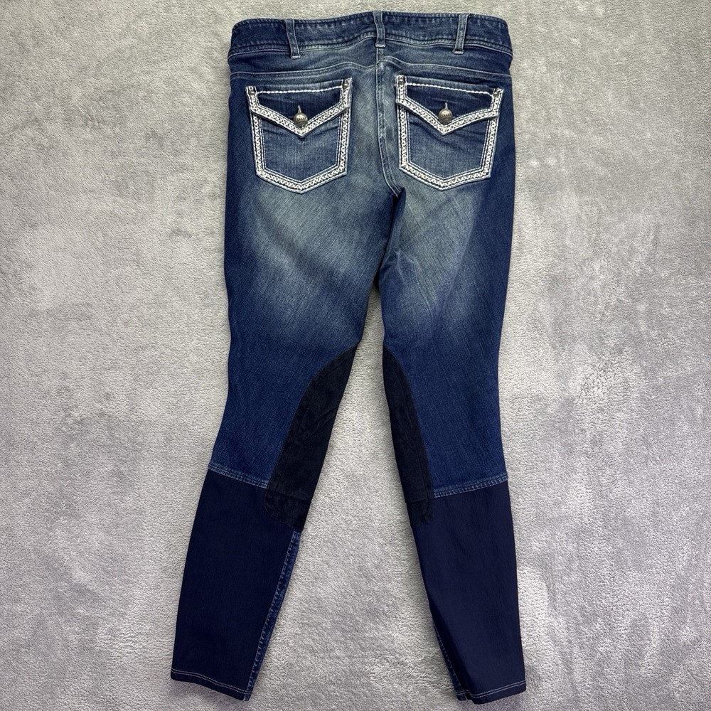 Ariat Women’s Denim Breech Size 28L Knee Patch Rider Pants Indigo Embroidered
