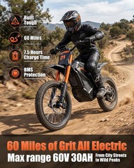 Adult Electric Dirt Bike 6000W Peak 60V/30Ah Off-Road E Motorcycle 50mph 60mi🏍️