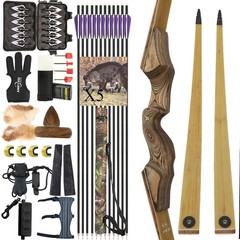 60″ Hunting Longbow Bow Arrow Kit LH/RH 20-50lbs Takedown Wooden Riser Shooting