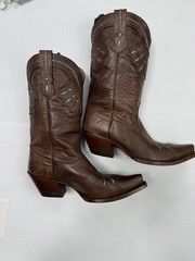 Tony Lama Brown Leather Western Cowboy Boots Embroidery Pointed Toe US 8.5
