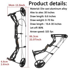 0-70lbs Compound Bow Kit Let-off 80% Arcehry Bow Hunting Shooting Target RH