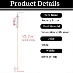 32″ Archery Wooden Arrow Indonesian White Wood 5″ Turkey Feather Shooting Target