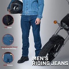 Men’s Riding Pants with CE LEVEL2 Armor – Dark Blue 34W x 32L Light Blue