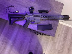 6mmproshop AEG rifle, 1 magazine, 1 red dot, battery and charger
