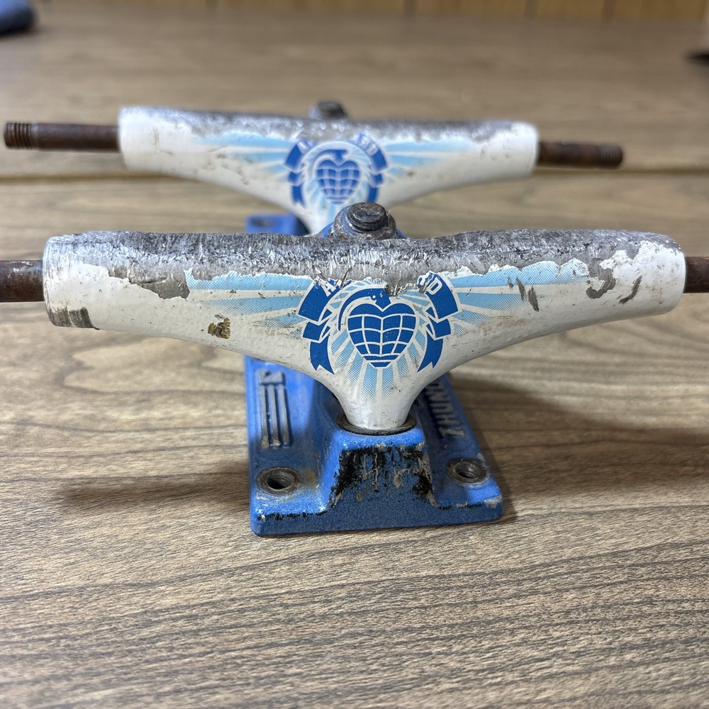 Thunder Skateboard Trucks Blue White Grenade Heart 7.75” Used VTG