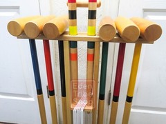 Orvis Croquet Set Rolling Caddy 6-Player Wood Croquet Set w/ 6 Mallets NO BALLS