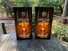 WATERPROOF & FADEPROOF Cornhole Board Wraps Welcome to our Fire Pit /