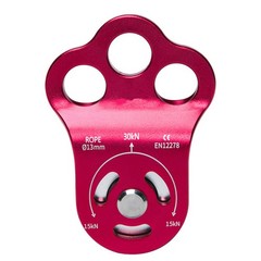 30KN Rock Climbing Aluminum Triple Attachment Pulley Hitch for 13mm Rope Red