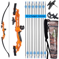 Archery 54″ Recurve Bow / Arrows / Bag for Adult Beginner Hunting Target 20-55lb