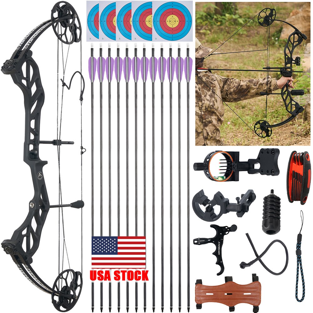 19-70lbs Compound Bow Arrows Kit Hunting Adjustable Archery Hunt Shooting Target