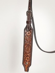55ZI HILASON Western American Leather Horse Headstall Floral Carved Tack Dark